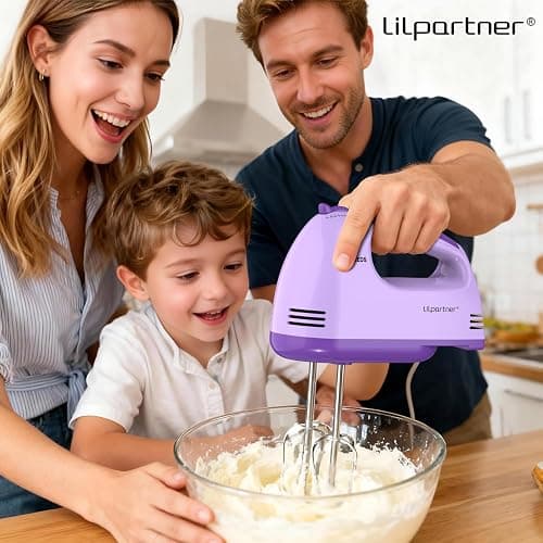 LILPARTNER Hand Mixer Electric, Ultra Power Kitchen Hand Mixer With 7-Speed & 5 Stainless Steel Accessories for Whipping Dough, Cream, Cake, Dishwasher Safe, Purple thumbnail 2