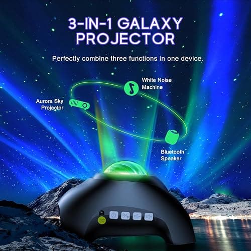Northern Galaxy Light Aurora Projector with 33 Light Effects, Night Lights LED Star Projector for Bedroom Nebula Lamp, Remote Control, White Noises, Bluetooth Speaker for Parties Black thumbnail 2