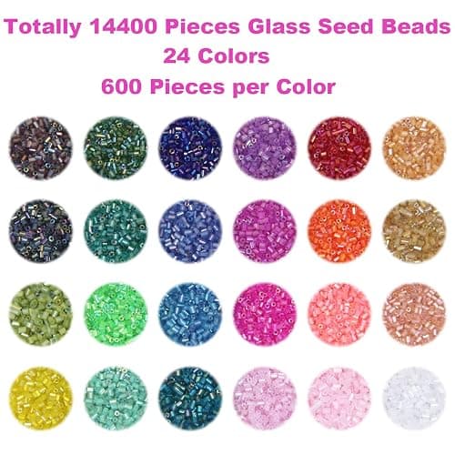 EuTengHao 14400pcs Tube Beads Bugle Glass Seed Beads Small Craft Spacer Beads for DIY Bracelet Necklaces Crafting Jewelry Making Supplies with Two Crystal String (3mm, 600 Per Color, 24 Colors) - 3mm thumbnail 4