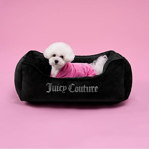 Juicy Couture Crown Bling Black Pet Bed for Dogs and Cats - Small 24" x 14" x 8" - Image 1