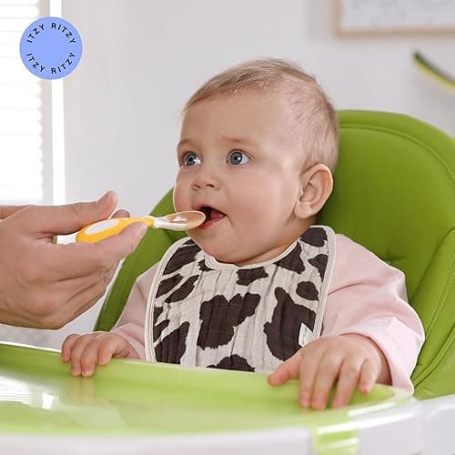 Itzy Ritzy Set of 3 Baby Bibs - Ultra-Soft Adjustable Infant & Toddler Bibs Made of Triple-Layer Cotton Muslin, Ideal for Drooling, Teething, & Eating - 3 Stylish, Coordinating Prints (Cow Print) - Cow Print thumbnail 2