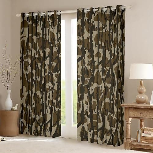 Feelyou Camouflage Window Curtain (2 Panels, 42 x 84 Inch) Kids Camo Window Treatments for Boys Girls Teens Military Style 30%-50% Blackout Shades Soft Microfiber Army Green Room Decor thumbnail 2