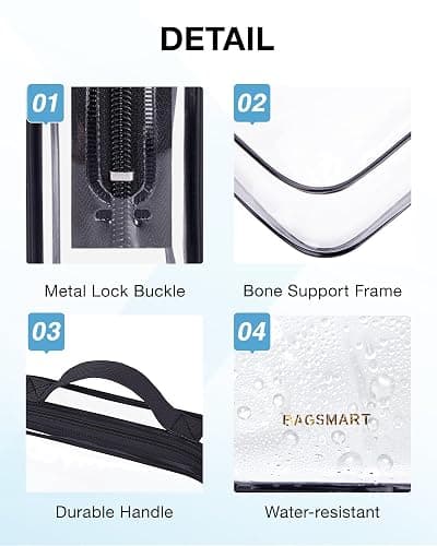 BAGSMART Clear Toiletry Bag, TSA Approved Travel Toiletry Bag Carry On Travel Accessories Bag Airport Airline Quart Size Bags water-resistant Makeup Bag for Women thumbnail 4