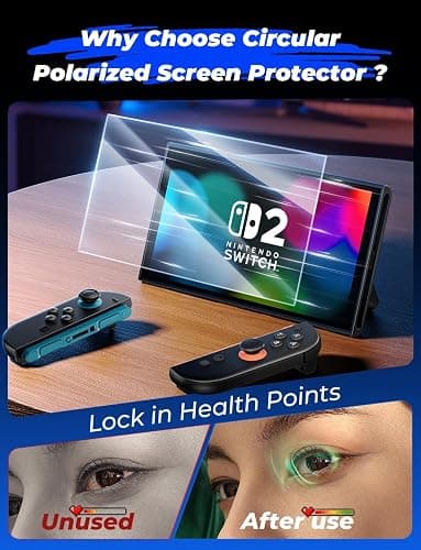 MAGIC JOHN for Nintendo Switch 2 Eye Protection Screen Protector 7.9'' 2025, Anti-Glare, Blue Light Filter, HD Clear, Automatic Dust Removal, 9H Tempered Glass, Compatible with Switch Console, 2 Pack thumbnail 2