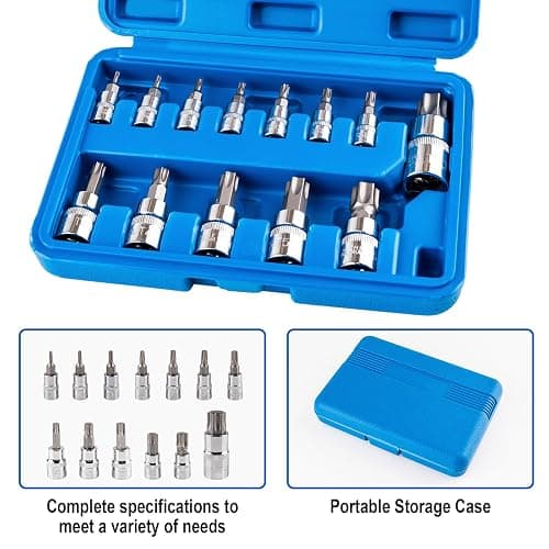 Gickbusus 13-piece Torx Socket Set, T8-T60 Star Bits Kit with 1/4", 3/8", 1/2" Drive, S2 Steel & CR-V Construction, Built for Automotive, Furniture & Equipment Repair thumbnail 4