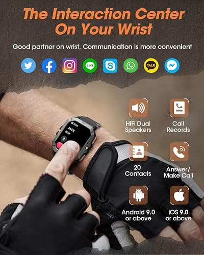 Military Smart Watches for Men (Answer/Make Calls), 2.02'' Fitness Smart Watch for Android and iPhone, Waterproof Fitness Tracker with Blood Pressure/Heart Rate/Sleep/100+ Sport Modes, Watches for Men thumbnail 5