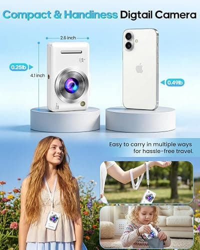 Digital Camera 4K Autofocus Vlogging Camera for Photography with 16X Zoom Anti Shake, 32GB Card, 48MP Compact Portable Point and Shoot Camera for Kids Boys Girls Teens Beginner（White） thumbnail 3