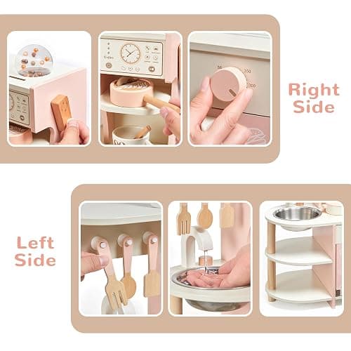 Cucina giocattolo per bambini, giocattoli in legno per bambini, set da gioco con caffettiera, accessori da cucina, regalo per ragazze e ragazzi dai 3 ai 6 anni thumbnail 6