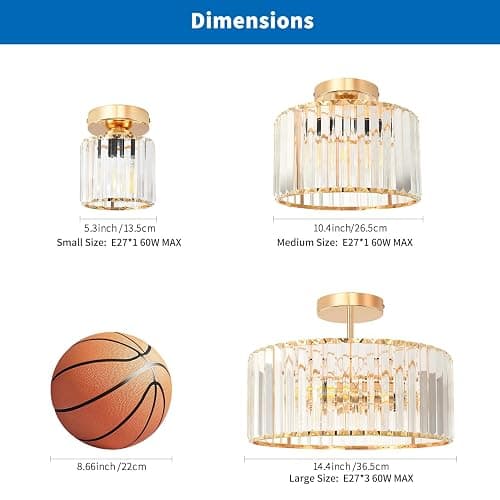 ANWIO Gold Lampshade Light Shade,Kitchen Lights Ceiling,Ceilings Lights Living Room,E27 Light Shade Ceiling,Morden Crystal Ceilings Light,Lounge Lights,Chandelier Lampshade(36.5CM,3 Holder) thumbnail 4