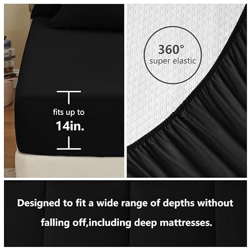 CozyLux King Size Comforter Set Black, 7 Pieces Bed in a Bag, Black Comforter King Size, All Season Bedding Sets with Stitch Quilted Comforter, Flat Sheet, Fitted Sheet, Pillowcases thumbnail 6