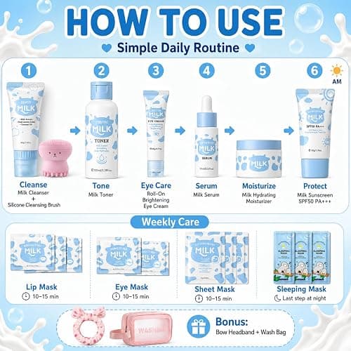 Milk Skin Care Set for Kids Teens Birthday Gifts, Skin Care for kids 10-12 | Skincare for Girls 10-12, Kids Skin Care Set for Kids Ages 8-12, Travel Kit & Skin Care Gifts,Stuff for Girls 10-12 thumbnail 6
