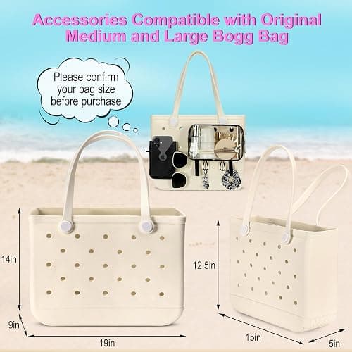 Sznauy 6PCS Compatible with Original Medium and Large Bogg Bag,Phone Holder for Inside and Outside of Bogg Bag Accessories,PVC Insert Bags,Hooks,and Keychain(Black) thumbnail 2