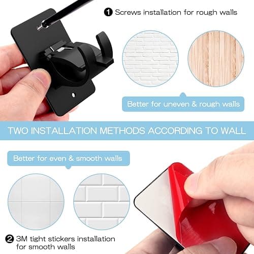 4 Pieces Self Adhesive Curtain Rod Bracket, Universal Plastic Curtain Rod Holders, No Drill Curtain Rod Brackets Curtain Rod Hooks for Bathroom, Bedroom, Livingroom, Kitchen (Black) thumbnail 5