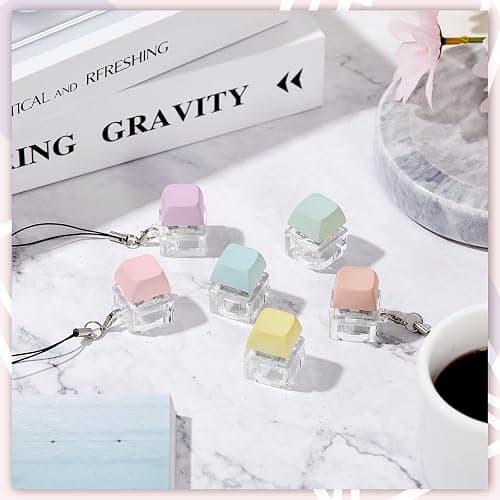Taiyin 6 Pcs Keyboard Toy Clicker Keyboard Fidget Keychain Decompression Toys Button Stress Relief Gifts for Adult to Relief Stress Pass the Time (Nomal Style,Macaron Colors) thumbnail 5