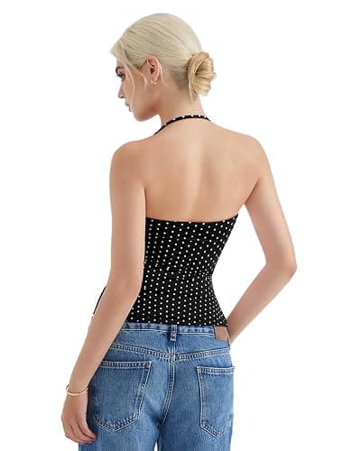 SUUKSESS Women Halter Double Lined Tank Top Backless Going Out Camisole Crop Top thumbnail 4