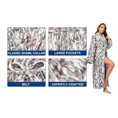 RONGTAI Womens Bathrobe Ladies Fleece Plush Warm Long Robes Fleece Nightgown Sleepwear thumbnail 5