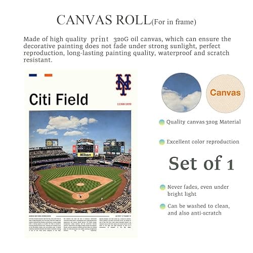 CitiFieldew Stadium Poster (L24 xW16 Canvas) New York Ballpark Wall Art Print, Mets Retro Sports Poster, Gift for Baseball Fans Supporters thumbnail 2