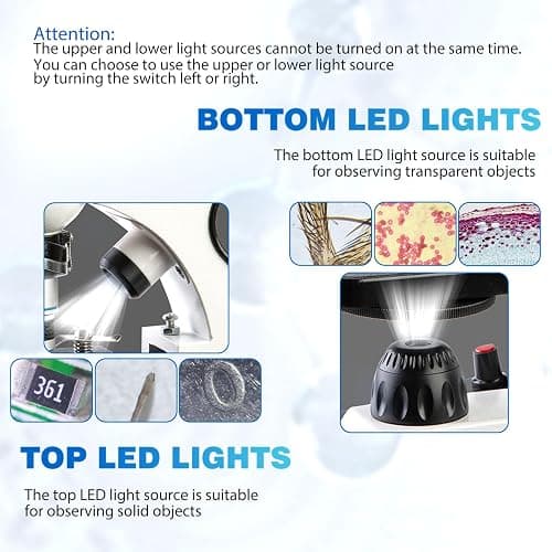 Microscope for Kids Starter Adults 64X-1280X Metal Monocular Microscope for Students School Home Education LED Lights Phone Holder Microscope Kit thumbnail 6