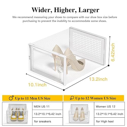 Kuject X-Large Shoe Storage Boxes Organizers Clear Plastic Stackable 12 Pack, Shoe Rack & Holder Substitute, Sneaker Containers, Toy Storage Organizer Bins for Entryway, Closet, Under Bed, White - X-Large - White thumbnail 4