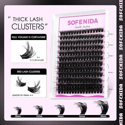 SOFENIDA Lash Clusters Kit 80D Lash Clusters Kit 10-18mm Volume Eyelash Clusters D Curly Cluster Eyelash Extensions 3D Wispy Lashes Clusters DIY Lash Extension Kit(80D-10-18MIX Thick Kit) thumbnail 2