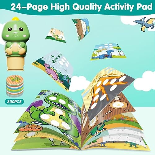 Fozcmisw Sticker Stempel, 24-Seitiges Aktivitätenblock mit 300 Aufkleber, Aufkleberstempel Kinder Fidget Bastelspielzeug,Reisespielzeug für Kleinkinder ab 3 4 5 6 Jahren-Dinosaurierpaket thumbnail 3