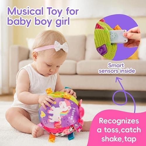 Koty Baby Musical Crawling Ball with 7 Sounds & Songs, Toys for 1 Year Old Boys & Girls, Baby Toys 6-12+ Months,Farm Animal Theme, Soft Plush, Gift for Toddlers 6-12+ Months thumbnail 5
