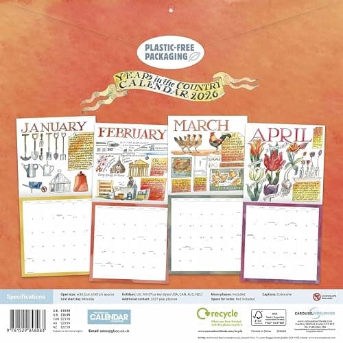 Carousel Worldwide, Matthew Rice, A Year in the Country 2026 Square Wall Calendar thumbnail 4