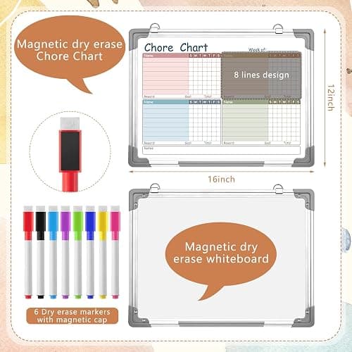 Lincia 12 x 16 Magnetic Dry Erase Chore Chart Board for Family Adults Double Side Family 2 in 1 Combo Chore Board Weekly Calendar Aluminum Frame for Wall 8 Markers 1 Eraser(Multiple People Style) thumbnail 3