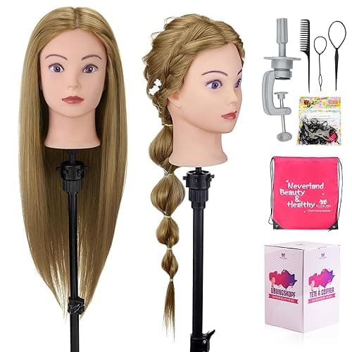 28" Mannequin Head Human Hair, 80% Real Hair Mannequin Head, Cosmetology Manikin Doll Head for Hair Styling Set #27, Training Practice Braiding Head with Table Clamp Suitable for Hair Extensions - Image 1