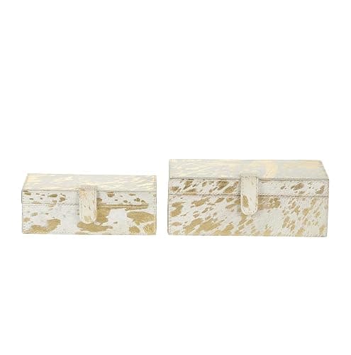 Deco 79 Leather Handmade Decorative Box Decorative Keepsake Boxes with Gold Foil Paint, Set of 2 Storage Boxes 8", 10"W, Gold thumbnail 8