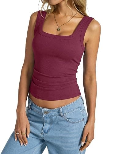 EasyGala Womens Cotton Ribbed Square Neck Tank Tops Basic Backless Sleeveless Summer Cami Shirts 2025 thumbnail 3
