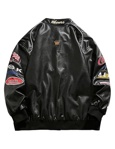 Aelfric Eden Faux Leather Racing Jacket Oversized Motorcycle Biker Racer Jackets Streetwear Unisex thumbnail 4