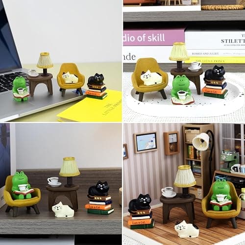 RAQWI Cute Mini Frog and Cat Figurine for Office, Home Decoration Perfect Cute Frog and Cat Gift thumbnail 4