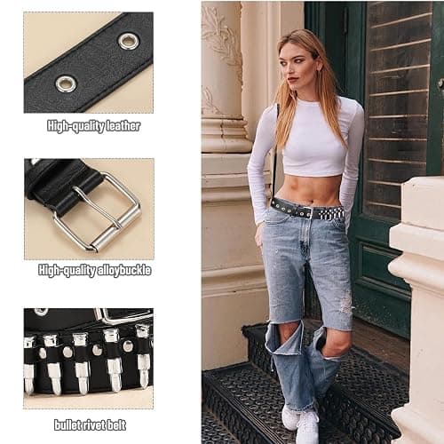 WQYILEAER 3 Pcs Studded Belt, Y2K Belt EMO Goth Belts Punk Rock with Bullet belts for Women Men thumbnail 5