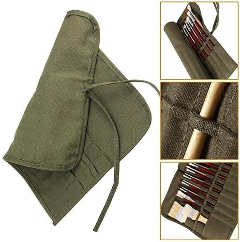 JOYISEN 22 Slots Paint Brush Storage for Acrylic Oil Watercolor Brush Roll up Case Army Green Canvas Paint Brush Holder (13 * 15.7IN) thumbnail 5