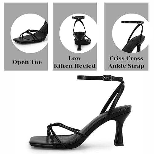LAICIGO Women's Square Open Toe Heeled Sandals Stiletto Kitten Heel Ankle Buckle Strap Slingback Summer Dress Sandals thumbnail 2