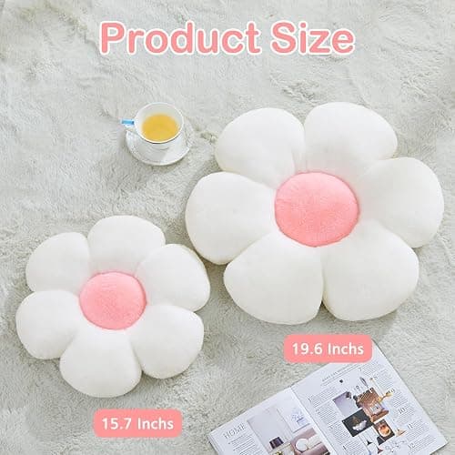 Mepherl Green Flower Pillow, Soft Daisy Shaped Throw Pillows with Faux Rabbit Fur for Home Decorative,Cute Flower Throw Pillow Cushion for Bed Sofa Couch (Small - 15.7 Inch) thumbnail 5