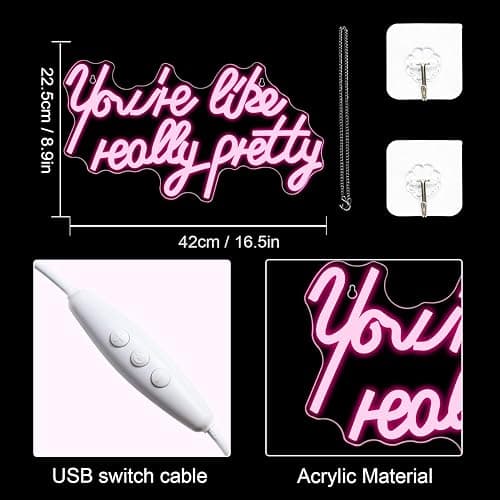 Lucunstar You're Like Really Pretty Neon Sign Led Sign Pink Led Neon Light for Wall Decor Neon Signs for Wall Decor Light Sign for Wedding Dimmable Switch USB with Neon Sign for Bedroom Home Decor thumbnail 3