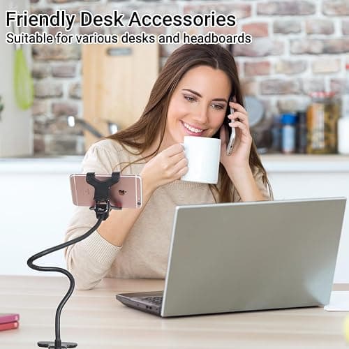 Kuryai Gooseneck Bed Phone Holder, Flexible Long Arm Clip On Phone Holder for Bed, Desk, Headboard, Bedside, 360 Adjustable Cell Phone Clamp Mount Stand, All 4-7" Cellphone thumbnail 6