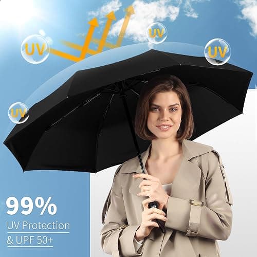 Seniny Windproof Travel Umbrella, Automatic Umbrellas for Rain, Portable & Compact Umbrellas for Backpack, Strong UV for Protection, Folding Small Sun Umbrella for Car, Walking thumbnail 3