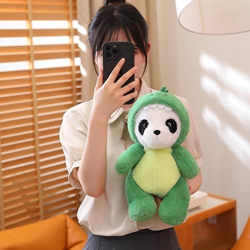 CASAGOOD Cute Stuffed Panda Animal Cosplay as Pink Dinosaur Plush Toy in Costume - Soft Plushies for Kids 12 Inch thumbnail 6