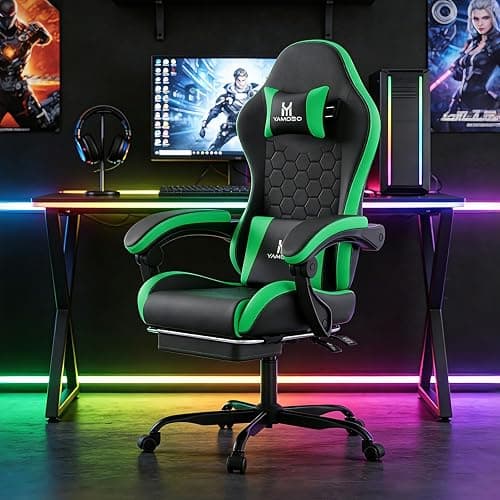 YAMOBO Gaming Chair, Computer Office Chair with Footrest, Adjustable Height & Backrest Gaming Chairs with Swivel for Adults, High Back PU Leather Ergonomic Chair with Lumbar Support, Blackgreen thumbnail 8