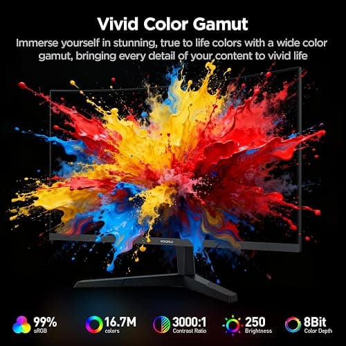 KOORUI 27 Inch Curved Gaming Monitor, Full HD 1080p 1500R 180Hz Computer Monitor, 99% sRGB, Adaptive Sync, Display Port 1.2x1 & HDMI 2.0x2, Eye Care, VESA Compatible, Black 27E6CA thumbnail 6