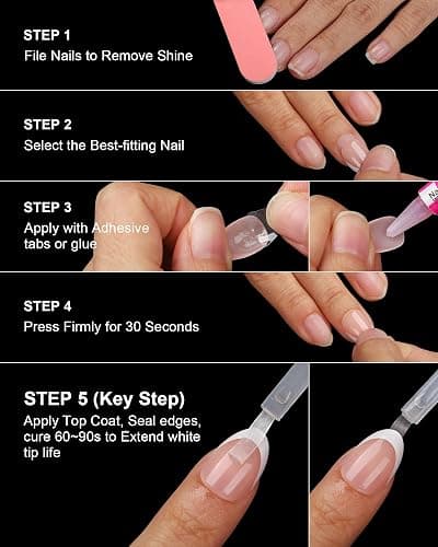 LY LANYOS 16 size white french tip almond press on nails for women,32 pcs super short petite oval nails with glue and stick ，nude french thumbnail 6