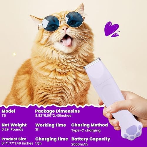 Veeconn Dog Paw Trimmer - 4-in-1 Dog Clippers Grooming Kit with Low Noise & IPX7 Waterproof Design Includes Comb Paw Trimmer Nail Grinder - Rechargeable & Cordless Pet-Friendly Clipper (Purple) thumbnail 9