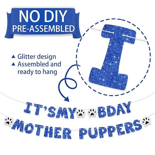 BEISHIDA blue It's My Bday Mother Puppers Banner - Cat/Dog Birthday Decorations, Party Supplies, Paw Party Bunting Sign, Puppy Dog Pennant Decor thumbnail 4
