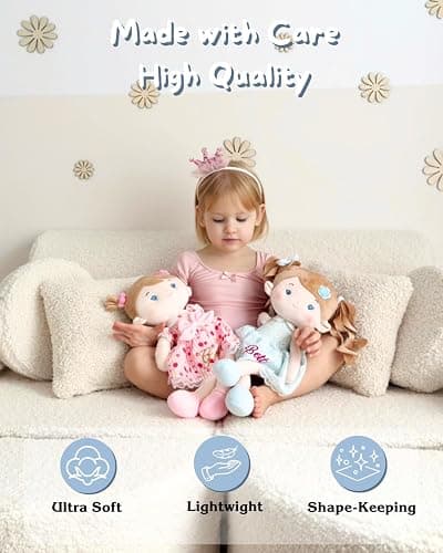 LeyaDoll Personalized Soft Baby Doll Toys (16''), My First Baby Rag Doll for 1 Year-Old Girl Birthday Gift, Christmas Plush Toys Gift for Toddler Kids Infants-Daydream Melia Girl-Blue thumbnail 4