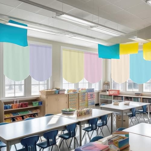 SmoothNovelty 6 Pcs School Classroom Curtains Back to Classroom Colorful Curtains for Kindergarten Daycare Primary Bedroom Playroom Room Decor(Pastel) - Pastel thumbnail 5