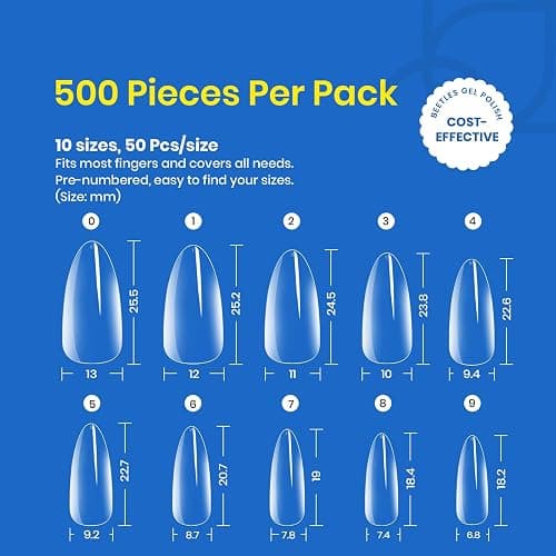 Beetles Gel Nail Tips Almond Medium Shape Nails, 500Pcs Pre Shaped Soft Nail Tips Clear Full Cover False Nails for Gel Nail Polish Soak Off Easy Nail Extensions Press on Nails thumbnail 3