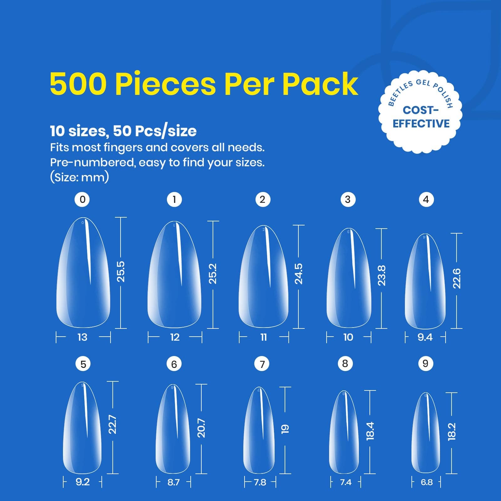 Beetles Gel Nail Tips Almond Medium Shape Nails, 500Pcs Pre Shaped Soft Nail Tips Clear Full Cover False Nails for Gel Nail Polish Soak Off Easy Nail Extensions Press on Nails thumbnail 3